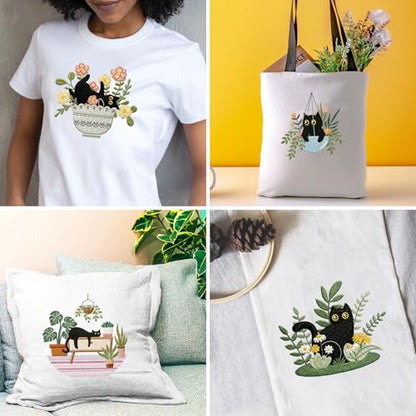 INFUNLY 4 Sets Cat Embroidery kit DIY Embroidery Kit for Beginners Cat Embroidery Set Plant Cats Cross Stitch Kit for Adults with Plastic Embroidery Hoops Threads and Instructions - color: Cat and Plant