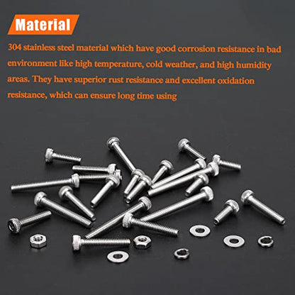 HELIFOUNER 560 Pieces M2 x 4mm /6mm /8mm /10mm /12mm /16mm /20mm, Hex Socket Head Cap Screws Bolts Washers Nuts Kit, 304 Stainless Steel - size: M2, style: Hex Socket Head Cap