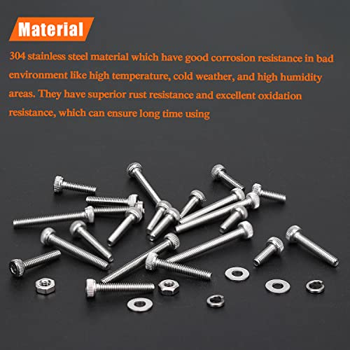 HELIFOUNER 560 Pieces M2.5 x 4mm /6mm /8mm /10mm /12mm /16mm /20mm, Hex Socket Head Cap Screws Bolts Washers Nuts Kit, 304 Stainless Steel - size: M2.5, style: Hex Socket Head Cap