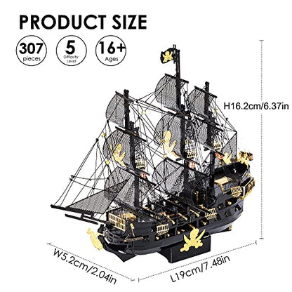 Piececool 3D Metal Puzzles for Adults, Black Pearl Pirate Ship Model Kits with DIY Tools, Watercraft Metal Model Building Kit for Birthday Christmas Gifts - color: Black Pearl&Tools