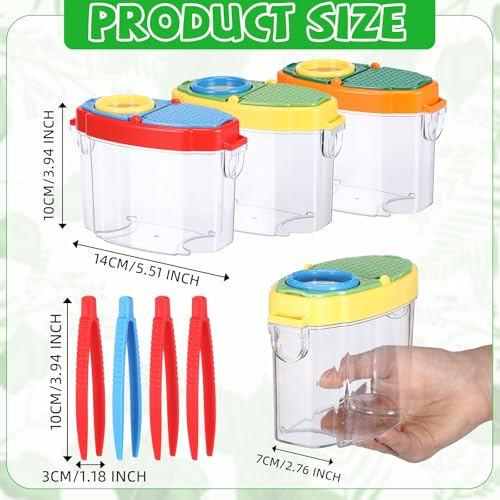 Halloscume 3 Pcs Bug Catchers for Kids Collection Viewer for Kids Critter Insect Cage Bug Tweezer Magnifying Insect Box Magnifier Container Butterfly Catcher Cage, Science Nature Exploration Tools