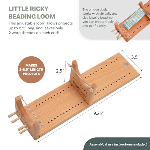 The Beadsmith Little Ricky Beading Loom, Two-Warp Loom, 9.25" L x 2.5" W x 2.875" H, Wooden, Illustrated Instructions Included, Easy Assembly, Use to Create Necklace and Bracelet Designs