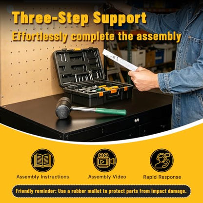 Pterying Garage Workbench with LED Light Bar, Pegboard, 2 Drawers