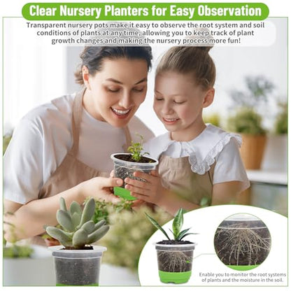 Caffox 57PCS Reusable Seed Starter Kit Includes 26 Packs 4" Clear Nursery Pots with Silicone Base, Repotting Mat, Gardening Gloves, Plant Labels and Seedling Tools for Easy Transplant - size: 4 Inch Clear Nursery Pots
