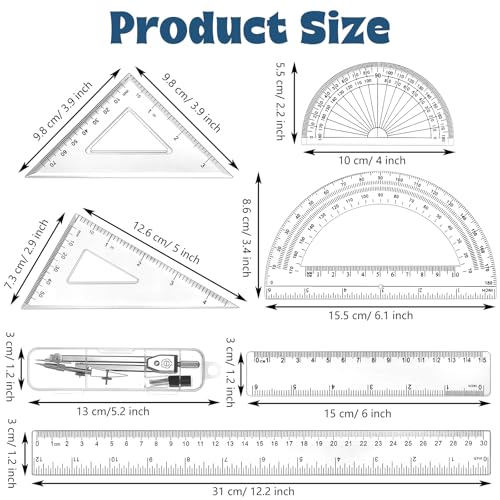 Zonon 7 Pcs Geometry Set with Drawing Compas, 6&4 Inch Protractors, Clear - color: Clear