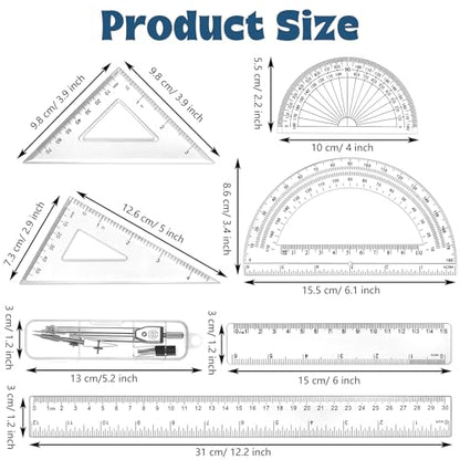 Zonon 7 Pcs Geometry Set with Drawing Compas, 6&4 Inch Protractors, Clear - color: Clear