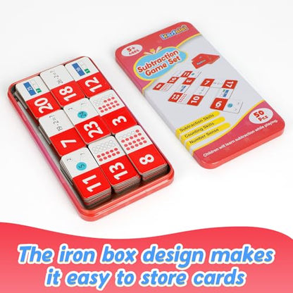 Kasfalci Subtraction Dominoes Set,Math Manipulatives Games for Kids,Counting Toys,Learning Games,Preschool Learning Activities,Homeschool Supplies,Kindergarten Classroom Must Haves,1st 2nd 3rd Grade - color: Red