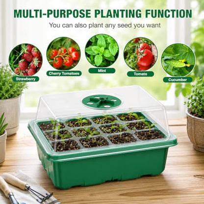 5 Pack Seed Starter Trays with Humidity Dome and Base, 12 Cell Seedling Germination Kit, Adjustable Vent Plant Growing Trays for Indoor Greenhouse, Garden and Hydroponic Seed Starting