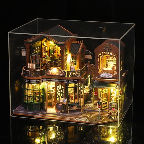 fifijoy DIY Dollhouse Miniature House Kit, Tiny House Kits Mini Doll House Model Building Sets, Wooden Miniature Kits for Adults (Magic Book City) - color: Magic Book City