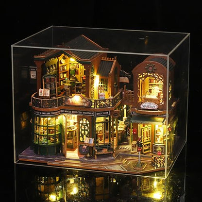 fifijoy DIY Dollhouse Miniature House Kit, Tiny House Kits Mini Doll House Model Building Sets, Wooden Miniature Kits for Adults (Magic Book City) - color: Magic Book City