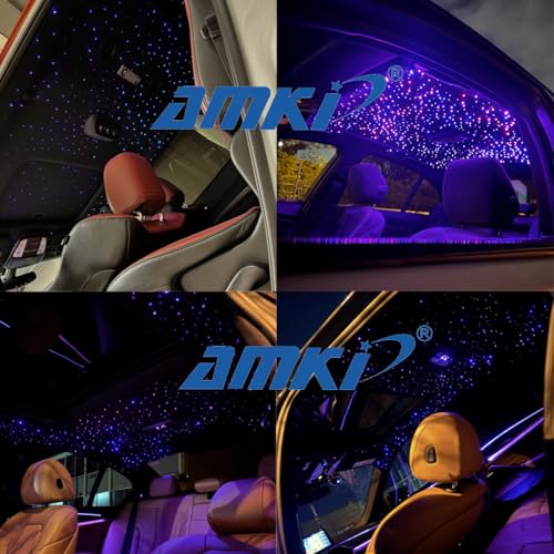 AMKI 16W Starlight Headliner Kit Twinkle+Sound Activated 500pcs 0.03in 9.8ft Cable End Glow Fiber Optic Light APP/Remote Control RGBW Starlight Box for Car Home Star Ceiling Decor - size: 500pcs*0.03in*9.8ft+Regular