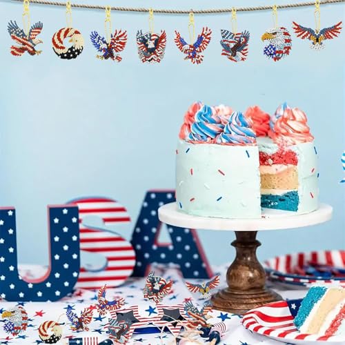 8 PCS Diamond Art Keychain Kits for Kids, DIY Diamond Painting Crafts, Beginner Art Kit, Arts & Crafts Gift - color: Patriotic Eagle