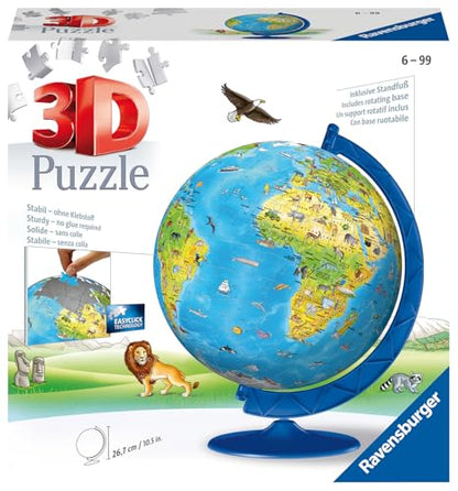 Ravensburger Children's World Globe 180 Piece 3D Jigsaw Puzzle | Easy Click Technology | Displayable Art | Perfect for Kids and Adults | 10.5 in Diameter