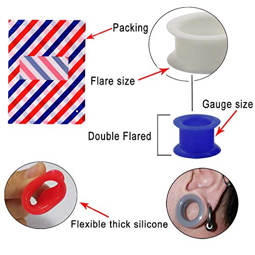 Oyaface 20 PCS Piercing Tunnel Set Soft/Hard Silicone Flesh Ear Plugs 2g-25mm Flexible Ear Stretching Gauge Expander - color: Black