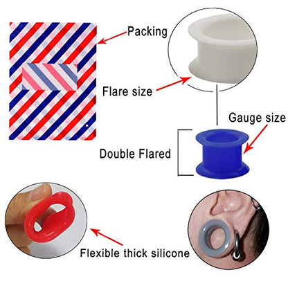 Oyaface 20 PCS Piercing Tunnel Set Soft/Hard Silicone Flesh Ear Plugs 2g-25mm Flexible Ear Stretching Gauge Expander - color: Orange