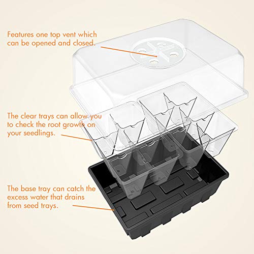 Gardzen 3 Pack Seed Starter Tray Germination Kit, Seed Starter Kit with Adjustable Humidity Dome, Plant Growing Kit 6.6" x 4.5" (12-Cell per Tray), Clear - color: Clear, size: 3-Pack