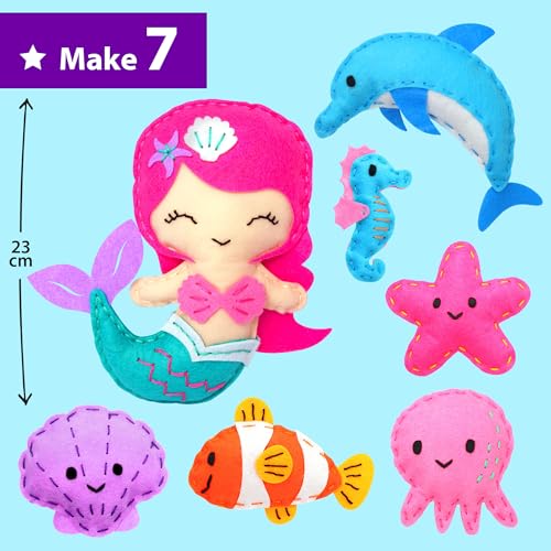 KRAFUN Mermaid Sea Animals Sewing Kit for Kids Age 6+ | 7 Projects - color: Mermaid & Friends
