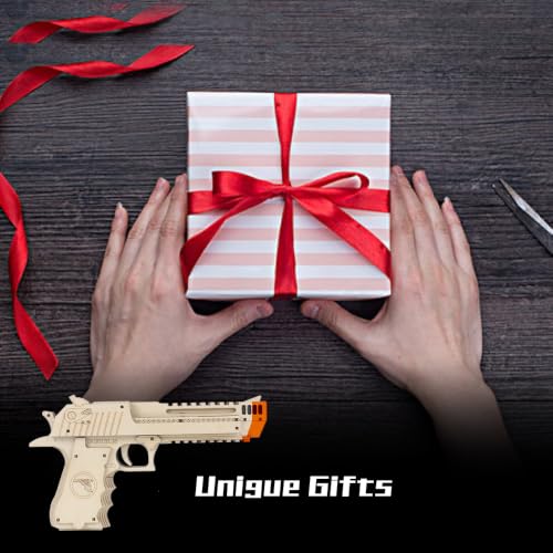 VJOALIN 3D Wooden Puzzles, Desert Eagle Wood Puzzles Gun Rubber Band Pistol Toys Machinery Model Best Present Puzzle for Adults