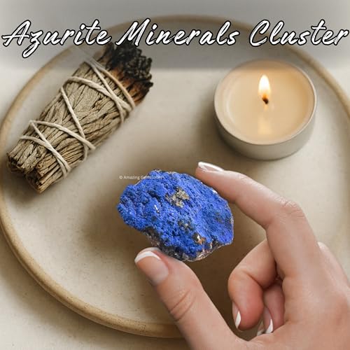 Amazing Gemstone Azurite Crystals and Healing Stones Mineral Specimen - Premium Semi Precious Gem Stones - Healing Crystals Geodes Clusters for Meditation, Chakra Balance, and Energy (S) - color: Azurite, size: Small