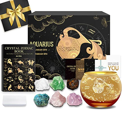 Aovila Aquarius Birthday Gifts for Women - Aquarius Candle Holder Crystals Birthstones Gifts Box Set - Zodiac Gifts Astrology Horoscope Gifts Birthday Gifts for Her Mother Sister Best Friends - color: Aquarius With Candle Holder