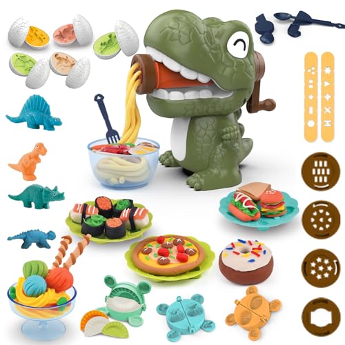 Dinosaur Dough Play Set - Dino Noodle Maker & Egg Molds for Kids Ages 3-8, Non-Toxic Modeling Clay, Burr-Free Dinosaur Molds, Fine Motor Sensory Craft Toy, Perfect Birthday Easter Gift for Boys Girls - style: Dinosaur