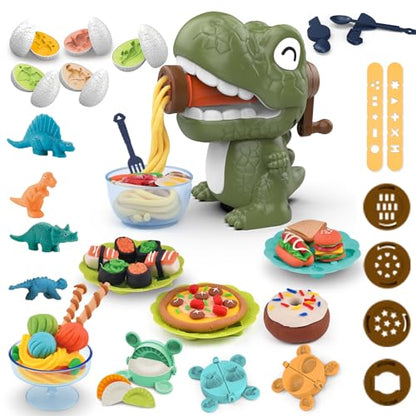Dinosaur Dough Play Set - Dino Noodle Maker & Egg Molds for Kids Ages 3-8, Non-Toxic Modeling Clay, Burr-Free Dinosaur Molds, Fine Motor Sensory Craft Toy, Perfect Birthday Easter Gift for Boys Girls - style: Dinosaur