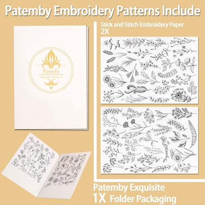 Patemby Embroidery Pattern Water Soluble Embroidery Stabilizers, Stick and Stitch Embroidery Paper Wash Away with Pre-Printed Pattern Designs Stencils Transfers for Hand Sewing Lover Beginner - color: Leaves