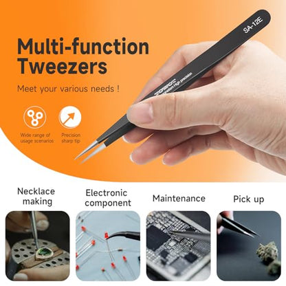 TOWOT Precision Tweezers, Pointed Tweezers for Electronics, Anti-static Stainless Steel Long Tweezers for Crafts, Soldering, Welding, and Jewelry Making Industrial Tweezers - style: Fine Tip Straight LONG(140mm)