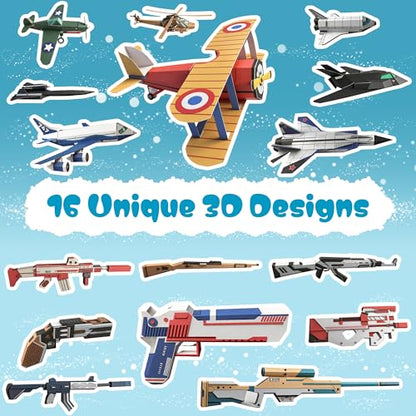 2 Themes in 1, 3D Paper Building Model, DIY Origami Kit for Kids Ages 8-12, Includes 16 Pre-cut, Easy-to-Assemble Aircraft & Weapon 3D Paper Building Models, Airplane Origami Kit for Kids Ages 8-12 - style: 2 Themes in 1