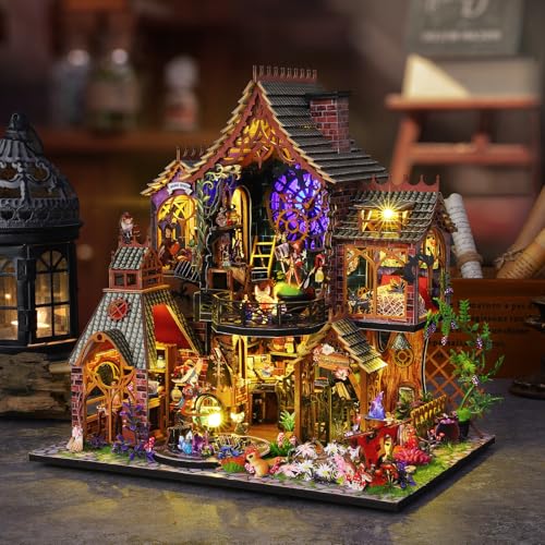 Plustopoy DIY Miniature House Kit,Tiny House Model Kit Dollhouse with Light & Tools, DIY Wooden Dollhouse Miniature Kit for Adults and Teens, Creative Craft Magic House Kit, Home Decor(Magic Spirit) - style: Magic Spirit
