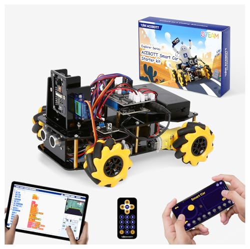 Robotics Kit for Kids Ages 8–12 12-16, ACEBOTT Smart Robot Car Kit with 3MP Camera, STEM Toys for Boys Compatible with Arduino & Scratch,App & Remote Control,STEM Gift for Boys, Girls,Teens and Adults - color: Black + Yellow