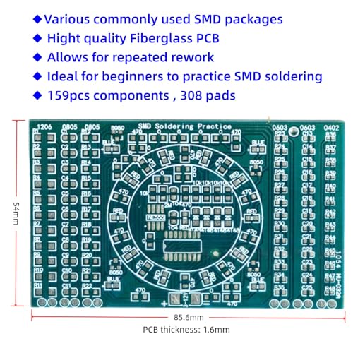 Surface-Mount Device(SMD) Soldering Practice Kit, Soldering Project Kit with Compoments and PCB, LED Chasing Lights, Perfect for Electronics Enthusiasts & Beginners - color: Smd_chasing Led