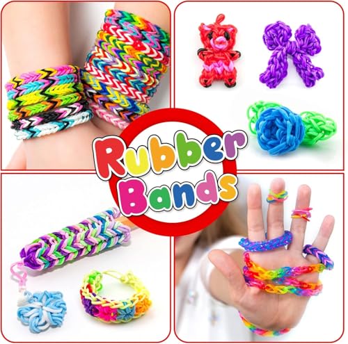 Inscraft 2600+ Loom Bands Set: Colorful Rubber Bands in 28 Colors with Container, 100 Clips, 152 Beads, 20 Pendant, 5 Backpack Hooks, 1 Instruction, Bracelet Making Refill Kit for Kids…