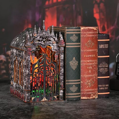 ACOCO Book Nook Kit with LED Light – DIY 3D Wooden Puzzle Miniature Dollhouse Kit, Gothic Book Nook, Bookshelf Decor Craft Gift for Adults, Teens & Book Lovers
