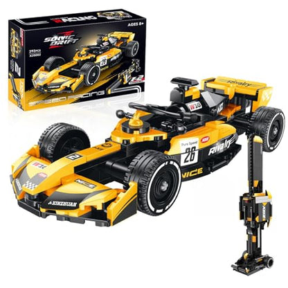 2IN1 Racing Car Building Blocks Set, MOC Speed Model Kit for Kids Ages 8+ and Adults, Creative Race Toy Gift for Boys & Girls(XZ0002) - color: Yellow