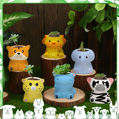 Beeveer 6 Sets Paint Your Own Ceramic Animal Succulent Planters Paintable Animal Ceramic Small DIY Figurines Unpainted Succulent Pots with Drainage Hole for Adults - style: Lovely Animal
