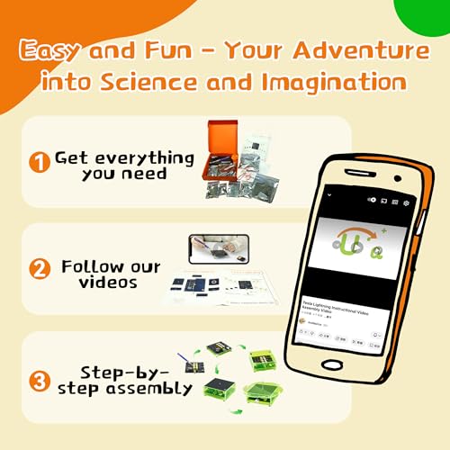 eUda+ STEM Tesla Lightning Kit for Kids&Adults Science Kits for Kids Age 12-14 Build Your Tesla Coil Kit Stem Kits for Kids Age 14-16 Soldering Practice Kit for Beginners 12+ (Soldering Version, RFG) - size: Rectangular-Fluorescent Green (RFG)