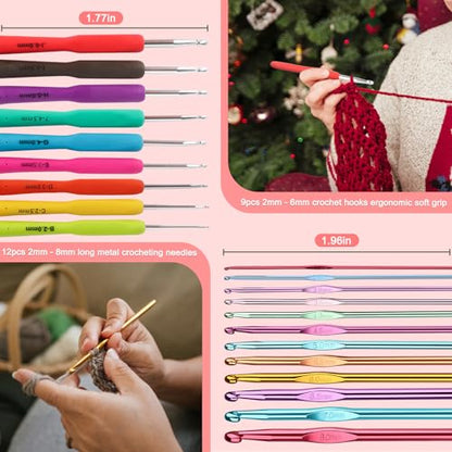 Katech Crochet Hooks Kit with Case, 99-Piece Crochet Hooks Set DIY Crochet Needles Yarn Weave Kits for Knitting Gloves and Sweaters, Ergonomic Lace Crochet Hook for Fine Working - color: Upgraded Crochet Set