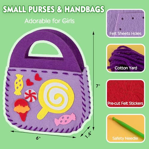 OZENT 8 Set Sewing Handbag Kit, Sew Your Own Purses and Handbags, Felt Sewing Kit with Stickers DIY Sewing Felt Craft for Girls - color: 8 Pack Cartoon
