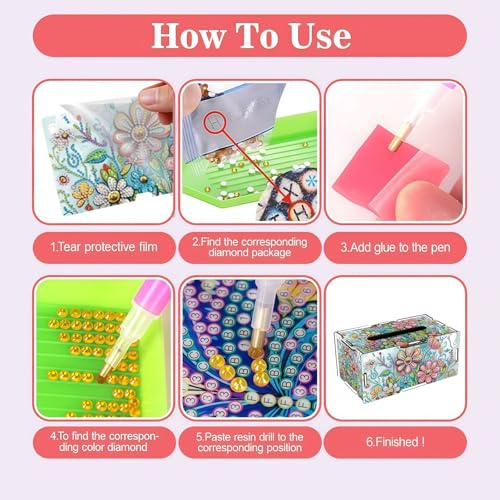 LSQFS DIY Diamond Art Kits for Adults Tissue Box Kit,Flower,1PC - color: Flower 1