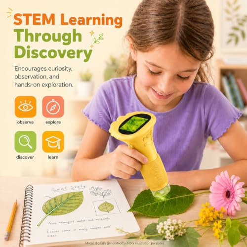 1000X Microscope for Kids, 2'' Screen Kids Wonder Quest Microscope Camera, Digital Handheld Microscope, Educational Kids Magnifying Glass, Christmas Birthday Gifts for Age 3 4 5 6 7 8 9 10- Yellow - color: Yellow