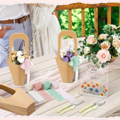 DERTE 57 Pcs Flower Bar Supplies Kit with Acrylic Flower Bar Sign