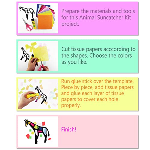 VHALE Suncatchers Craft 3 Sets (9 Cutouts) w Tissue Papers Stained Glass Effect Paper Sun Catcher Kit, Window Art, Classroom Crafts, Creative Art Projects, Kids Party Favors (Animal) - style: Animal