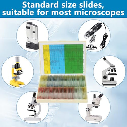 120 Microscope Slides with Specimens Set, Lab-Grade Prepared Microscope Slides for Kids Adults, Animal/Plant/Microbe/Tissue/Cells, STEM Biology Kit for Homeschool, Classroom Labs & Science Education - size: Ages 11+