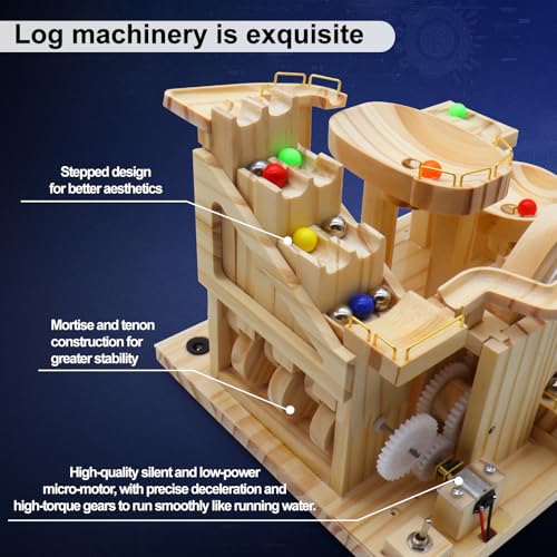 Losbenco Wooden Marble Run Electric Motorized, Electric Model Kit Marble Run Brain Teaser Wooden Puzzles Building Toy, 3D Wooden Puzzles for Adults and Kids to Build