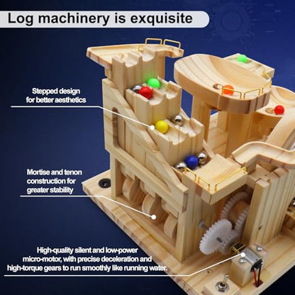 Losbenco Wooden Marble Run Electric Motorized, Electric Model Kit Marble Run Brain Teaser Wooden Puzzles Building Toy, 3D Wooden Puzzles for Adults and Kids to Build