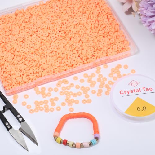 4000pcs Light Orange Clay Beads,6mm Heishi Bead Polymer Flat Round Disc Bulk Beads for Jewelry Making,DIY Friendship Bracelet and Necklace Craft - color: Light Orange