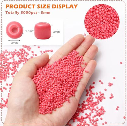 5000pcs Dark Pink Glass Seed Beads Bulk, Small Tiny Waist Spacer Beads for Bracelet, Necklace Jewelry Making, DIY Craft Projects(3mm 8/0) - color: Dark Pink, size: 3mm
