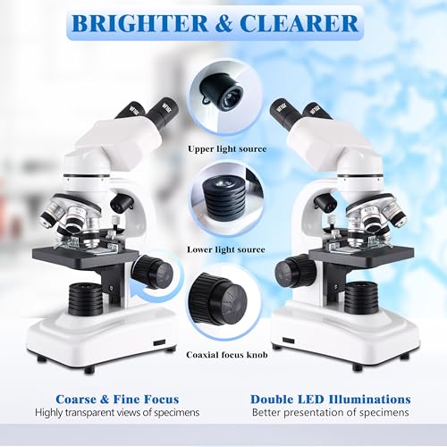 Compound Binocular Microscopes 64X-6000X with Electric Len, Microscope for Adults Kids Students, 4 Objective Lens, Biological Microscope Kit for School, Lab - style: Microscope Kit - 2