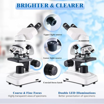 Compound Binocular Microscopes 64X-6000X with Electric Len, Microscope for Adults Kids Students, 4 Objective Lens, Biological Microscope Kit for School, Lab - style: Microscope Kit - 2